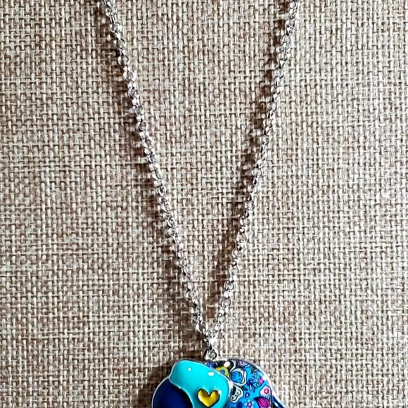 HandPainted Enamel Elephant Necklace Lt Teal Ears - Picture 2 of 6